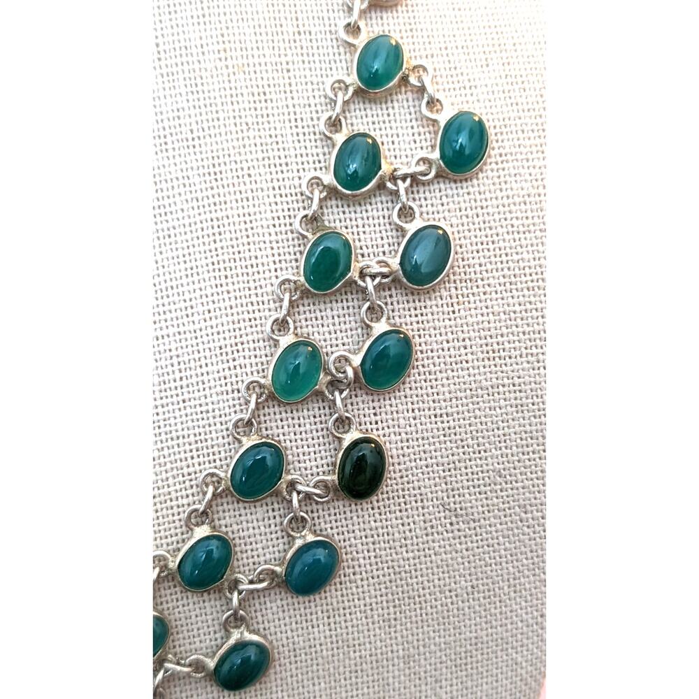 Vtg Green & Red Onyx Cabochons 925 Sterling Silver Collar Hook Clasp Necklace - Picture 5 of 11